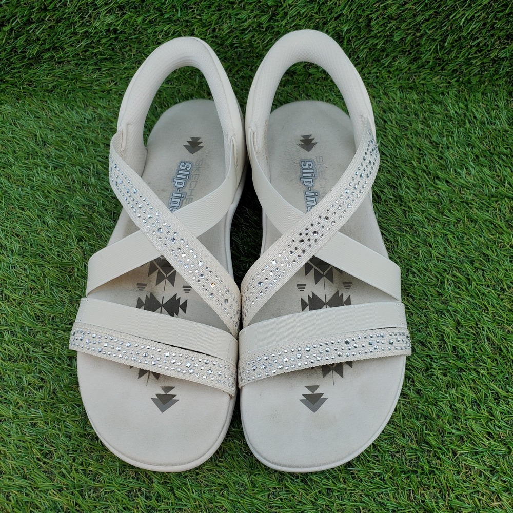 Skechers Reggae Slim Summer Sparkle SIZE 7 Women's Slip-ins Sandals Natural - Picture 3 of 9